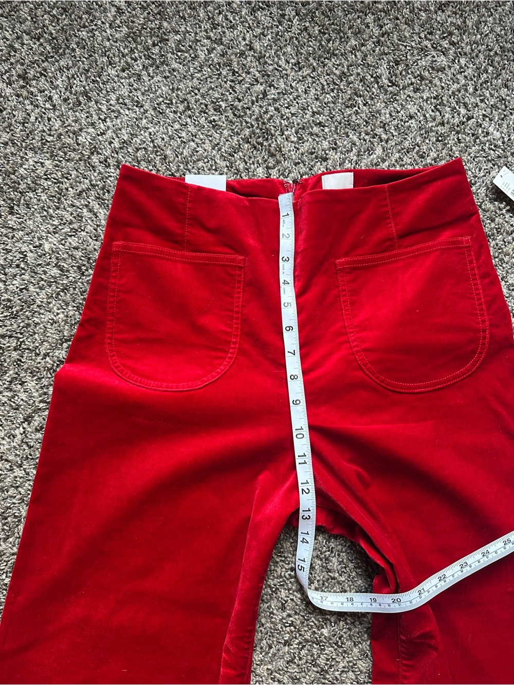 Maeve Red Ruffle Hem Velvet Pants - Picture 4 of 8